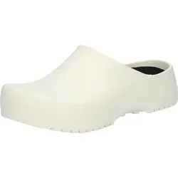 Birkenstock Super Birki Schuhe weiß Gr. 35 - Clogs aus wasserabweisendem Polyurethan, ideal für Beruf und Freizeit. Das anatomisch geformte Korkfußbett bietet hohen Tragekomfort und ist waschbar bis 60°C.