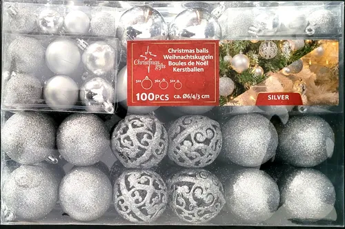 Weihnachtskugeln Set 100-teilig Ø 3/4/6 cm Farbe: Silber Christbaumkugeln 98580