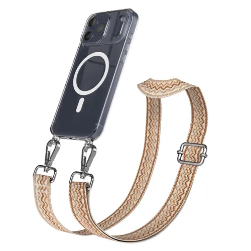 MagSafe Handyhülle mit Band für Apple iPhone 17 Pro Max Case Beige Wellen-Silber
