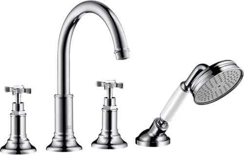 Hansgrohe 16544000 Axor Montreux 4-Loch Fliesenrand Armatur DN 15 - Elegante 4-Loch Armatur in chrom für ein modernes Badezimmer, inklusive Keramikventilen für präzise Temperatursteuerung.
