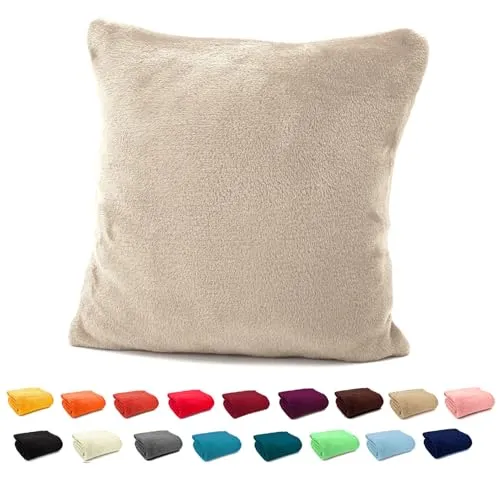 heimtexland ® Flanell Kuschel Kissen Super Soft Dekokissen Plüsch Typ380 Kissenhülle Sand 48x48 cm