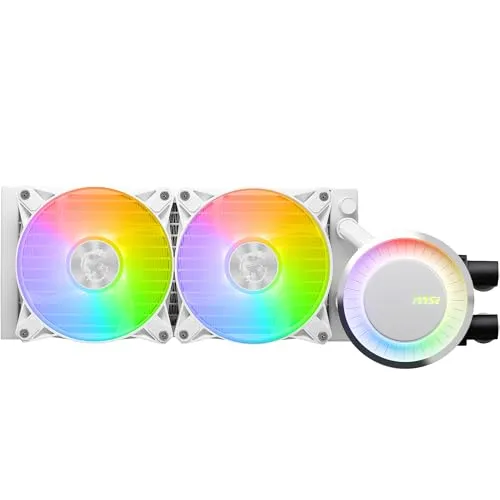 MAG CORELIQUID E240 White 240mm Wasserkühlung, RGB - Hochleistungs-Wasserkühlung für PC-Systeme mit 240mm Radiator und adressierbarer RGB-Beleuchtung für optimale Kühlleistung und stylisches Design.
