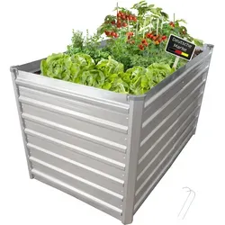 Hochbeet Metall eckig 160x77x77cm, silber – robustes Pflanzbeet für deinen Garten - Hochbeet aus galvanisiertem Stahl, rostfrei und wetterfest. Ideal für Gemüse, Kräuter und Blumen – für rückenschonendes Gärtnern und optimalen Pflanzenwuchs.