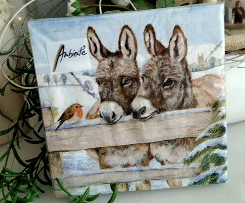 Servietten Esel Rotkehlchen Robin Weihnachten Weihnachtsservietten Ambiente 20