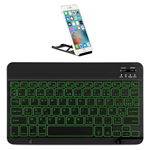 KOOCHUWAH Bluetooth-Tastatur, AZERTY, Mac, Windows, Android, iOS, Hintergrundbeleuchtung in 7 Farben, USB Kabel