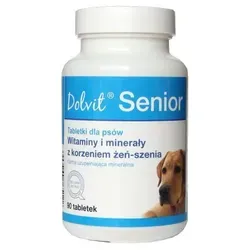 Dolvit Senior 90 Tabletten - Vitamin- und Mineralstoffpräparat für ausgewachsene Hunde, unterstützt die Vitalität mit Ginsengwurzel, ideal für die Tiergesundheit.