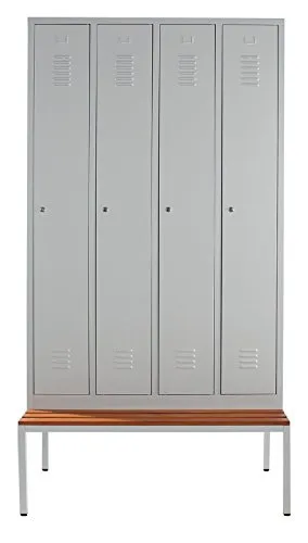 Schrank & Stuhl Spind – Metallspind mit 4 Abteilen und Sitzbank | 30 cm Abteilbreite, Lieferung komplett montiert | RAL 7035 lichtgrau
