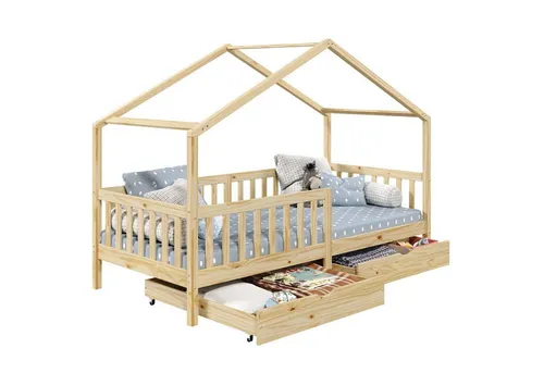 IDIMEX Hausbett ELEA aus massiver Kiefer, Kinderbett mit Rausfallschutz 90x200cm - Betten: Massives Kiefernholz, sicherer Rausfallschutz und 2 Schubladen für zusätzlichen Stauraum – ideal für gemütliche Nächte im Kinderzimmer.