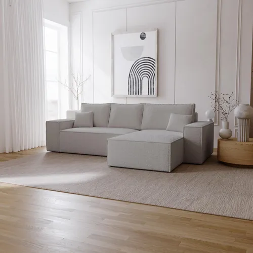 Ecksofa Bergamo L mit Schlaffunktion – 275 cm, Hellgrau