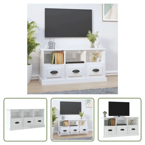 The Living Store TV-Schrank Hochglanz-Weiß 100x35x50 cm