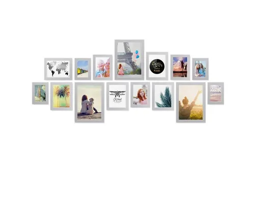 PHOTOLINI Bilderrahmen 15er Set breite Rahmen 10x15 bis 21x30 cm, extra Zubehör, (15 Rahmen), im modernen Stil für Ihre stilvolle Wanddekoration