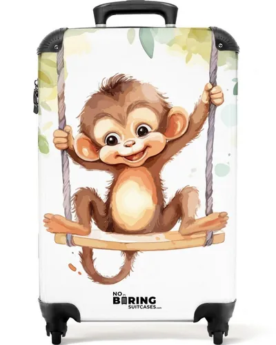 NoBoringSuitcases.com© Kinderkoffer Baby - Fröhlicher Affe auf einer Schaukel Illustration 55x35x20cm, 4 Rollen, Kinder Koffer Klein, Trolley Handgepäck, Reisekoffer