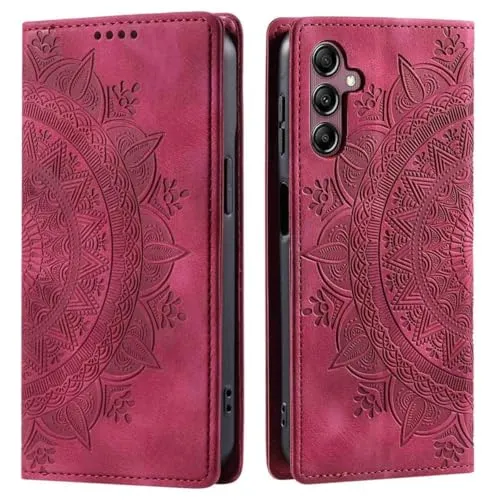 CoverKingz Handyhülle kompatibel mit Samsung Galaxy A56 - Handytasche mit Kartenfach Schutzhülle Cover - Handy Hülle klappbar Motiv Mandala Rot