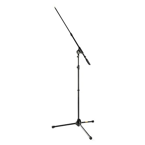 MUSIC STORE Mikrofonstativ, Mikroständer schwarz mit Dreibein und verstellbaren Schwenkarm, Mikrofonzubehör Kabelklemmen, Höhe 1000 mm bis 1600 mm