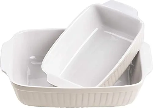MÄSER 931137 Serie Kitchen Time Auflaufformen 2er Set - Hochwertige rechteckige Auflaufformen aus kratz- und schnittfestem Keramik, ideal für Lasagne und mehr, ofenfest bis 250°C, spülmaschinengeeignet und mit trendigem Retro-Look.