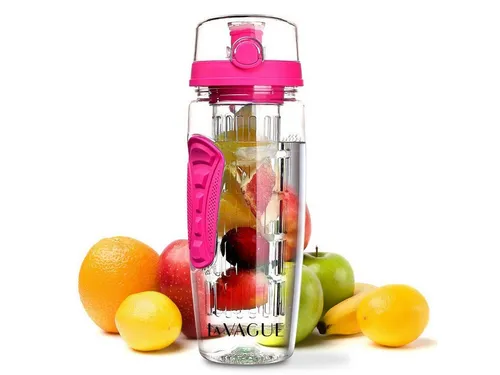 LA VAGUE VITALITY Trinkflasche mit Früchtesieb - Trinkflasche mit 900 ml Fassungsvermögen, bruchfestem Material und Schnappverschluss – ideal für Fitness und Yoga! Genießen Sie aromatisierte Getränke dank herausnehmbarem Früchtekorb.