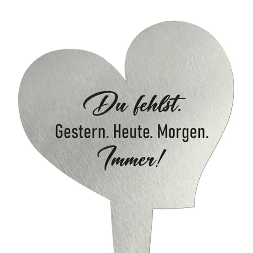younikat Grabstecker aus Edelstahl I Grabschmuck Herz 17,8 cm Deko I Spruch - Du fehlst Gestern Heute Morgen Immer I you0080