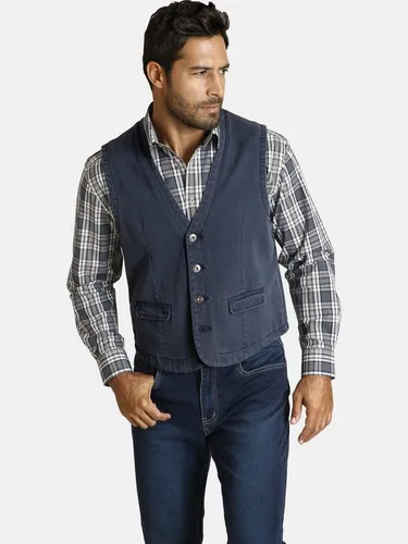 Jan Vanderstorm Herren Weste Torell blau, Größe 56 - Stilvolle Freizeitweste - Anzugwesten für Herren mit umrandeten Pattentaschen, sanft abgerundetem Saum und hochwertiger Verarbeitung für eleganten Tragekomfort. Ideal für vielfältige Kombinationen.