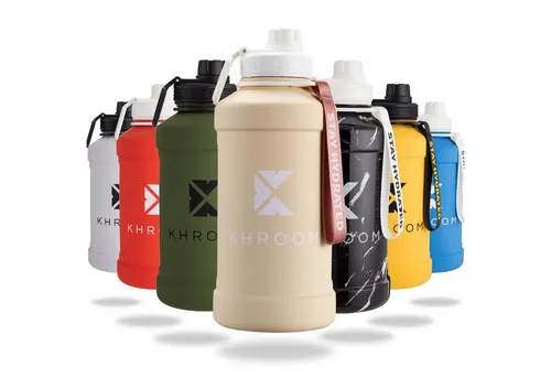 Khroom Edelstahl Trinkflasche 1,3L & 2,2L - BPA-frei & auslaufsicher - Thermobehälter für Sport und Outdoor, bruchsicher und kohlensäuregeeignet, ideal für Fitness und Gym.