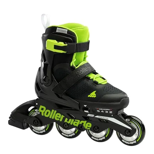 Rollerblade Microblade Inline Skates Nero/Verde 21 - Kinder Inliner - Inliner für Kinder mit einfachem Knopfdruck-System, das Stabilität und Kontrolle verbessert. Bequeme Fit-Innenschuhe und sicheres Verschlusssystem für optimalen Halt.