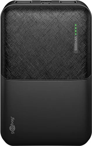 goobay 64961 Powerbank Kompakt 5000mAh / Externes Ladegerät/Power Bank geeignet für Smartphone, Kopfhörer, Tablet/Zwei Geräte gleichzeitig Laden/inkl. Ladekabel/Schwarz
