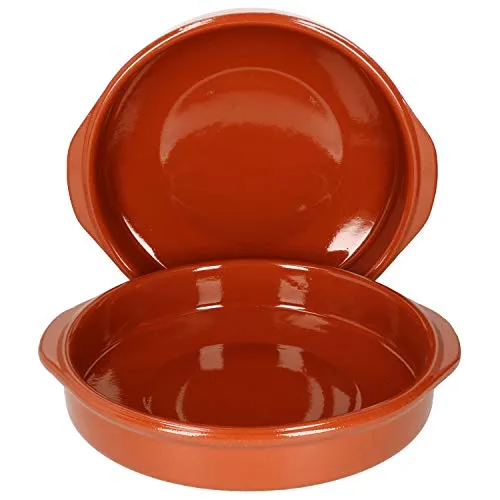Produktbild MamboCat Cazuela mit Griff 2er Set Schalen Bernd 1,3l Auflaufform rund 25,5cm aus Ton glasiert Größe XXL Ton hitzebeständig für Auflauf Tiramisu Fingerfood Unikat Handarbeit Vintage Mittelalter