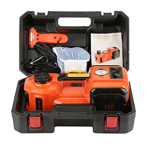 Oumefar 12v 5t elektrischer Hydraulikzylinder Auto DREI Funktionen Wagenheber mit Inflator und Taschenlampe Tragbares Autoreparatur Werkzeugset