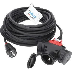Kalle-das-Kabel Verlängerungskabel für außen IP54, Schutzkontakt, Kabeltyp H07RN-F aus Gummi, schwarz, 20 m