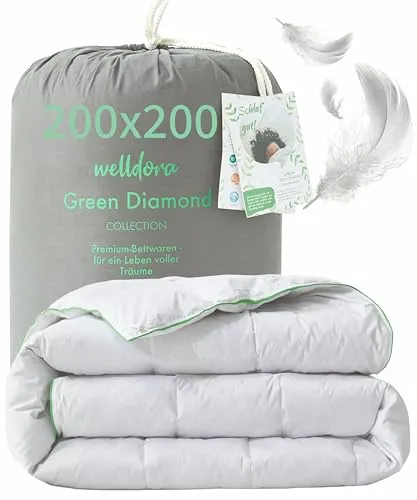 Welldora Komfort Bettdecke 200x200 Sommer - Allergikerfreundliche Daunendecke - Bettdecken, federleicht mit 112 GSM, ideal für warme Nächte. Hochwertige Daunen und hypoallergener Baumwollbezug bieten ultimativen Komfort und schützen Allergiker.