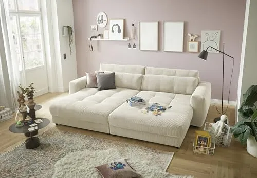 BARURA Big Sofa in Cord-Optik, Cream - Sofas & Couches - Bequeme Wohnzimmer Couch mit großer Liegefläche, ideal für Gemütlichkeit und modernes Wohnen. Echte Rückbezüge ermöglichen flexible Raumgestaltung.