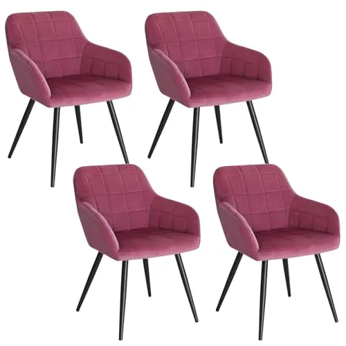 WOLTU Esszimmerstühle 4er Set - Bordeaux Polsterstuhl mit Armlehnen - Esszimmerstühle mit ergonomischem Design, gepolstertem Samt und stabilen Metallbeinen, ideal für Komfort und Stil in Ihrem Zuhause.