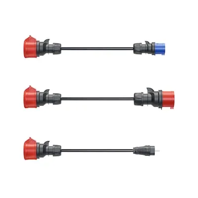 go-e Charger Gemini flex 11 kW Adapterset - Wallboxen: Komplettes Adapterset mit drei Kabeln für flexibles Laden an Camping- und Haushaltssteckdosen, ideal für unterwegs.