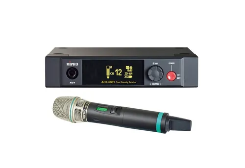 Mipro Audio Mikrofon ACT-5801 mit Handsender - Mikrofon-System: Digitaler 1-Kanal-Empfänger mit störungsfreier 5,8 GHz-Technologie und True-Diversity-Antennensystem für beste Empfangsqualität, ideal für professionelle Anwendungen.