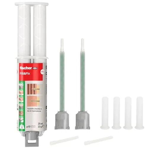 Fischer Fill and Fix Reparatur von Löchern Dübel, Möbelbeschlägen und Befestigungen an Wand und Holz, Zweikomponenten-Harz, 51098