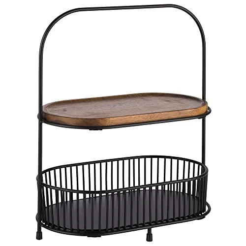 APS 30336 2-stufige Etagere - Serviergestell mit Akazienholz-Brettchen, stilvoll und praktisch für Buffets und Partys