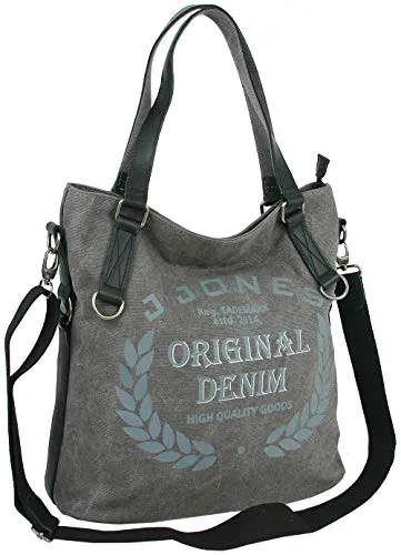 JENNIFER JONES - Große Damen Handtasche aus Canvas und Echtleder - Vintage Look - Casual Schultertasche - Umhängetasche