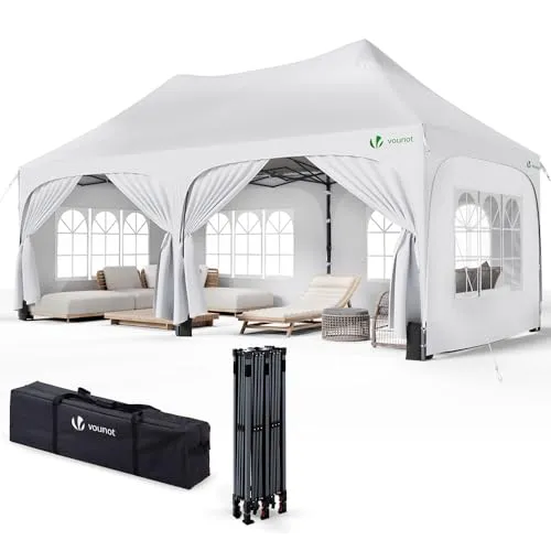VOUNOT® 3x6m Pavillon Wasserdicht mit 6 Seitenwänden, Faltpavillon Stabil, Partyzelt Winterfest, UV-Schutz 50+, Gartenzelt Faltbar mit 6 Sandsäcken und Tragetasche, Weiß