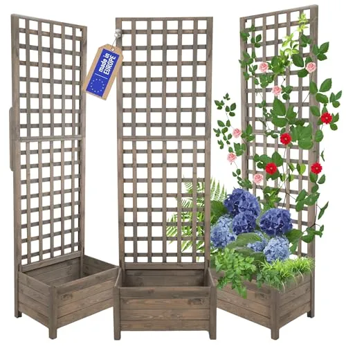 MODO24 Rankkasten Holz Pflanzkasten mit Pergola, Wetterfest, 190x60x40 cm, Grau