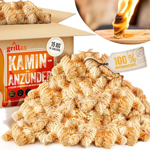 grillas® Anzünder 15 kg - Umweltfreundlicher Kaminanzünder aus Holzwolle - Grillanzünder aus 100% biologisch abbaubarer Holzwolle, geruchsneutral und ohne schädliche Zusatzstoffe – ideal für umweltbewusstes Anzünden von Holz und Kohle.