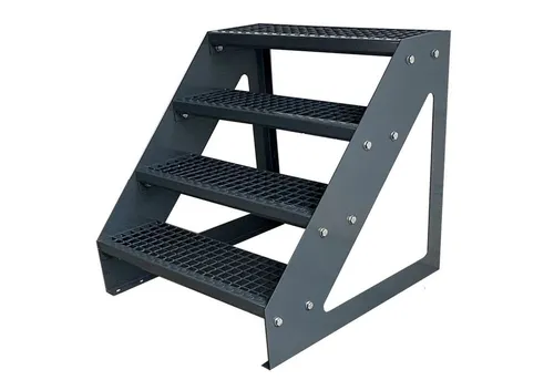 Kaminbau Mierzwa Außentreppe Premium Treppe Komplett Anthrazit Freistehend, für Geschosshöhen bis 76.00 cm, Stufen Gitterroststufen nach DIN 24531, (Höhe 76 cm, Breite wählbar aus 60, 80, 100, 120, 140 cm), Gartentreppe Stahltreppe Wetterfest Rostfrei Feuer-Verzinkt Rutschfest