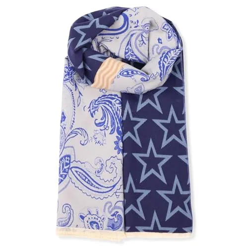 malito - Damen Schal 100% Viskose - Pashmina Stil Herz Leo Sterne Ornamente - zeitloser Winterschal modern & atmungaktiv - basic Überwurf Stola S606 - (Stern-blau-grau)