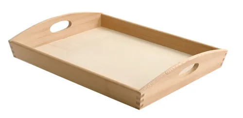Kiefernholz Serviertablett - Elegantes, unbemaltes Serviertablett aus hochwertigem Kiefernholz. Ideal für den täglichen Einsatz, mit kompakten Maßen von 49,5 x 39,5 cm und einer Höhe von 8 cm.