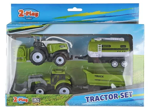 2-Spiel-Traktor und Mähdrescher mit 2 Anhängern, 24 cm