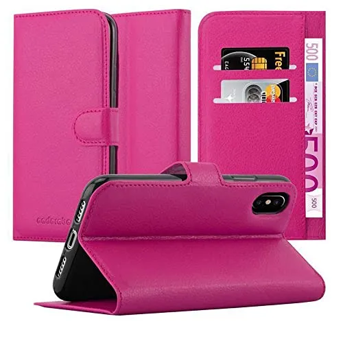 Cadorabo Hülle kompatibel mit Apple iPhone X/XS Handyhülle aus Premium Kunst Leder Flip Klappbare Stoßfeste Magnetische [Standfunktion] [Kartenfächern] Cover Hülle für iPhone X/XS Tasche in Pink