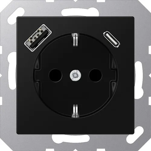 Jung A1520-15CASWM SCHUKOsteckdose mit USB in schwarz von Jung