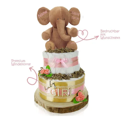 dubistda-Windeltorte LITTLE PEANUT rosa – Personalisierbar