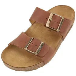 HAFLINGER Bio Andrea Leder Pantolette Sandale Country Braun - Gr 48 - Wanderschuhe mit anatomisch geformtem Kork-Fußbett für optimalen Halt und gelenkschonende Abrollzone. Rutschfeste TPR-Gummisohle sorgt für Flexibilität und Tragekomfort.