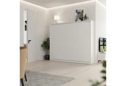 SMARTBett Schrankbett Classico 140x200 cm Horizontal Weiß - Schrankbett für vielseitige Nutzung, ausgestattet mit Gasdruckfedern für müheloses Öffnen und Schließen. Ideal für kleine Räume und bietet hohen Schlafkomfort.
