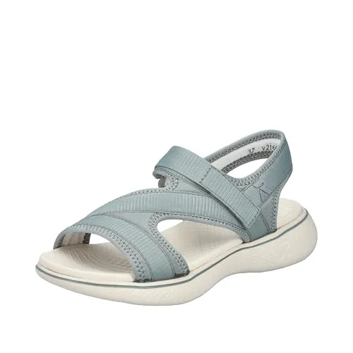Rieker Sandale V2166 grün Damen, Größe 38 (US 7) - Wanderschuhe: Leichte Rieker Trekkingsandalen in Grün mit flexiblem Klettverschluss für schnellen Einstieg. Ultraleichte EVA-Laufsohle für optimalen Komfort auf Wanderungen.