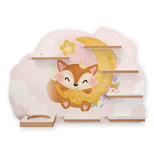 Regal „Kleiner Fuchs“ für Toniebox und Tonies - Farbenfrohes Kinderzimmerregal aus strapazierfähigem MDF mit 40 Metallplättchen für die sichere Befestigung von Tonies. Ideal für Ordnung und Übersichtlichkeit im Kinderzimmer.